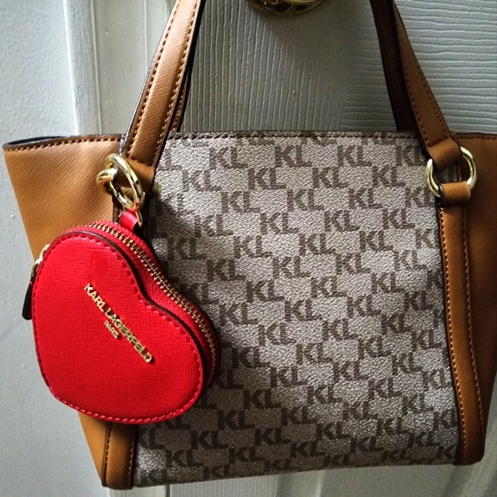 Karl Lagerfeld Brown and Tan Monogram Satchel - Picture 12 of 16